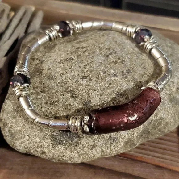 Handcrafted Edgy Silver Purple Lavender Bracelet - Picture 1 of 6